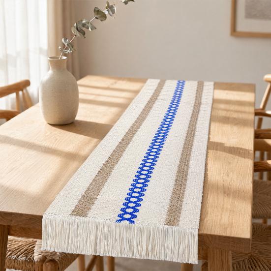 Nordischer Tischläufer, Fransen Langes Tischtuch für Couchtisch, TV-Möbel, Teetisch, Rustikales Haus Bauernhaus Dekor für Wohnzimmer
