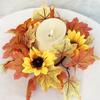 Artificial Maple Leaves Wreath With Berries Sunflowers Candle Rings For Farmhouse Fall Thanksgiving Wedding Centerpiece Table Door Decor