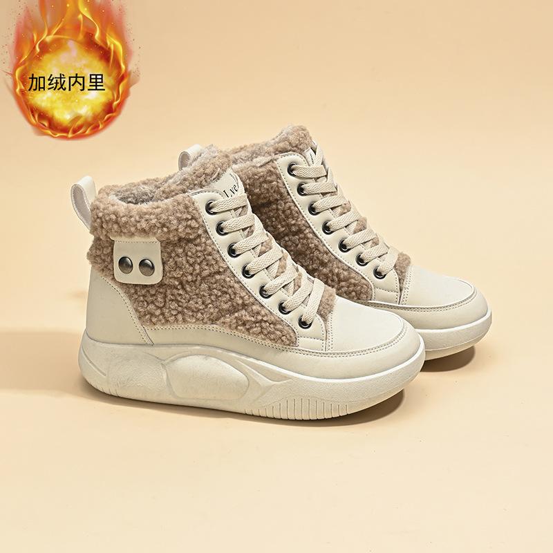 velvet high-top little white shoes for women's 2025 winter new student ins Korean version of warm casual height-increasing cotton shoes Q251