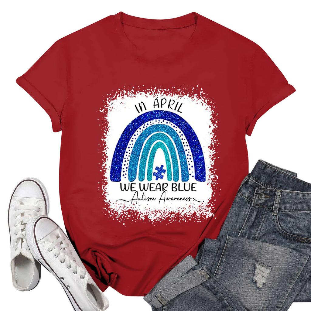 Tricou casual imprimat de damă, cu gât rotund, cu mânecă scurtă