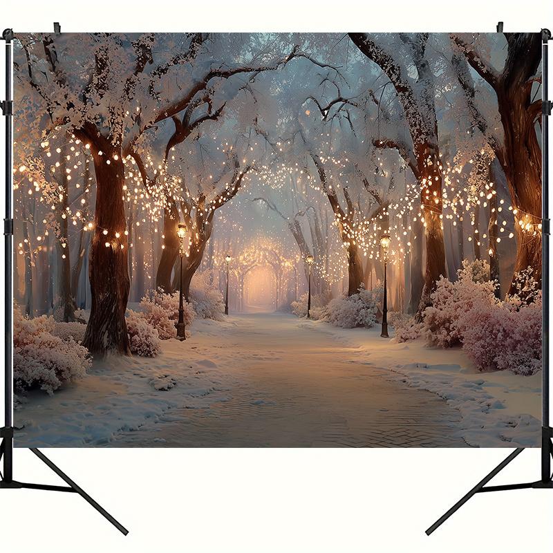 Winter Forest Path With Snow And Fairy Lights Wall Tapestry Art Decor For Boho Living Room Holiday Home Interior
