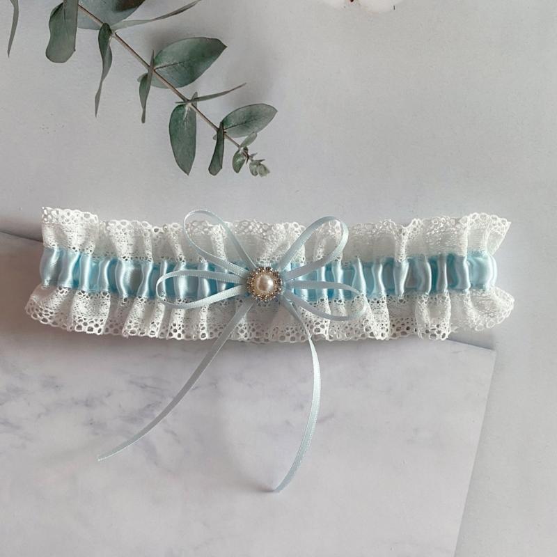 Elegant Lace Trim Wedding Thigh Garter Belt With Faux Pearls Rhinestones Accents And Satins Bows For Bridal Accessories