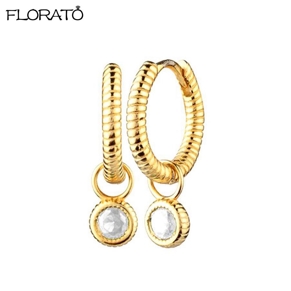 Ins Minimalism Chain Tassel Round Zircon Drop Earrings 925 Sterling Silver Needle Small Hoop Earrings for Women Fashion Jewelry