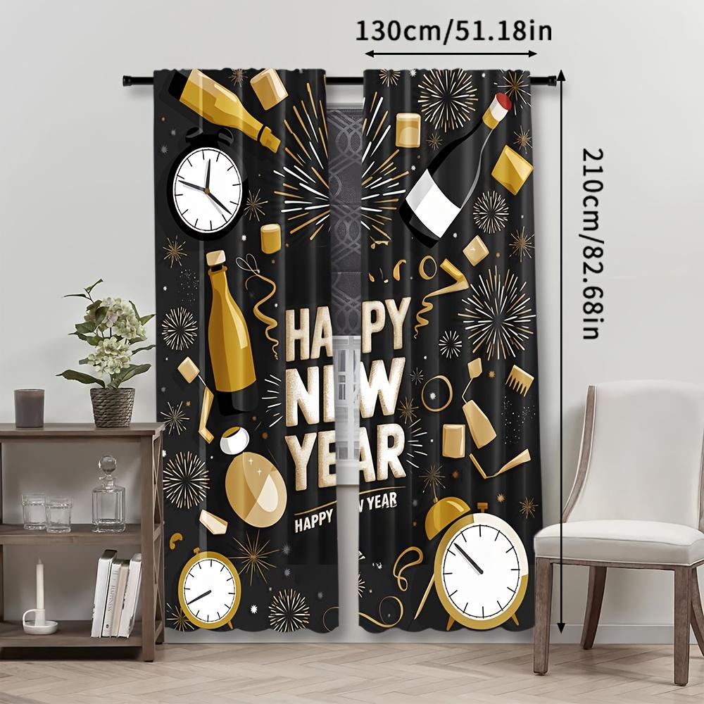 2pcs Happy New Year  Contemporary Polyester Curtains   Rod Pocket   Woven   Semi-Sheer   Decorative All-Season for Bedroom   Livi