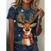 Womens Slim Fit Round Neck Short Sleeve T-Shirt With 3D Santa Claus Print Soft Cotton-Feel Fabric Casual Office Wear