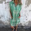 Amazon 2026 new European and American summer loose casual short-sleeved cotton and linen shirt pocket print dress women