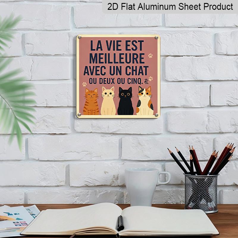2D Flat 1pc, Vintage Aluminum Cat Lover Decoration Plaque, Raising One or Two or Five Cats Makes Life Better, Cute Plaque, Country Farmhouse Home