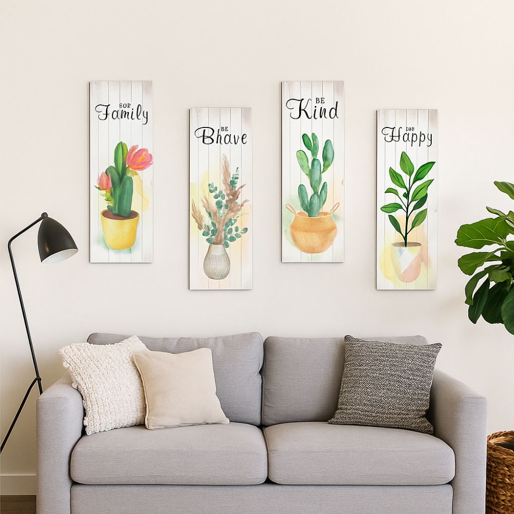 4pcs Wooden Cactus Plants Hanging Sign Wall-mounting Wall Decorative Panel Bar Wall