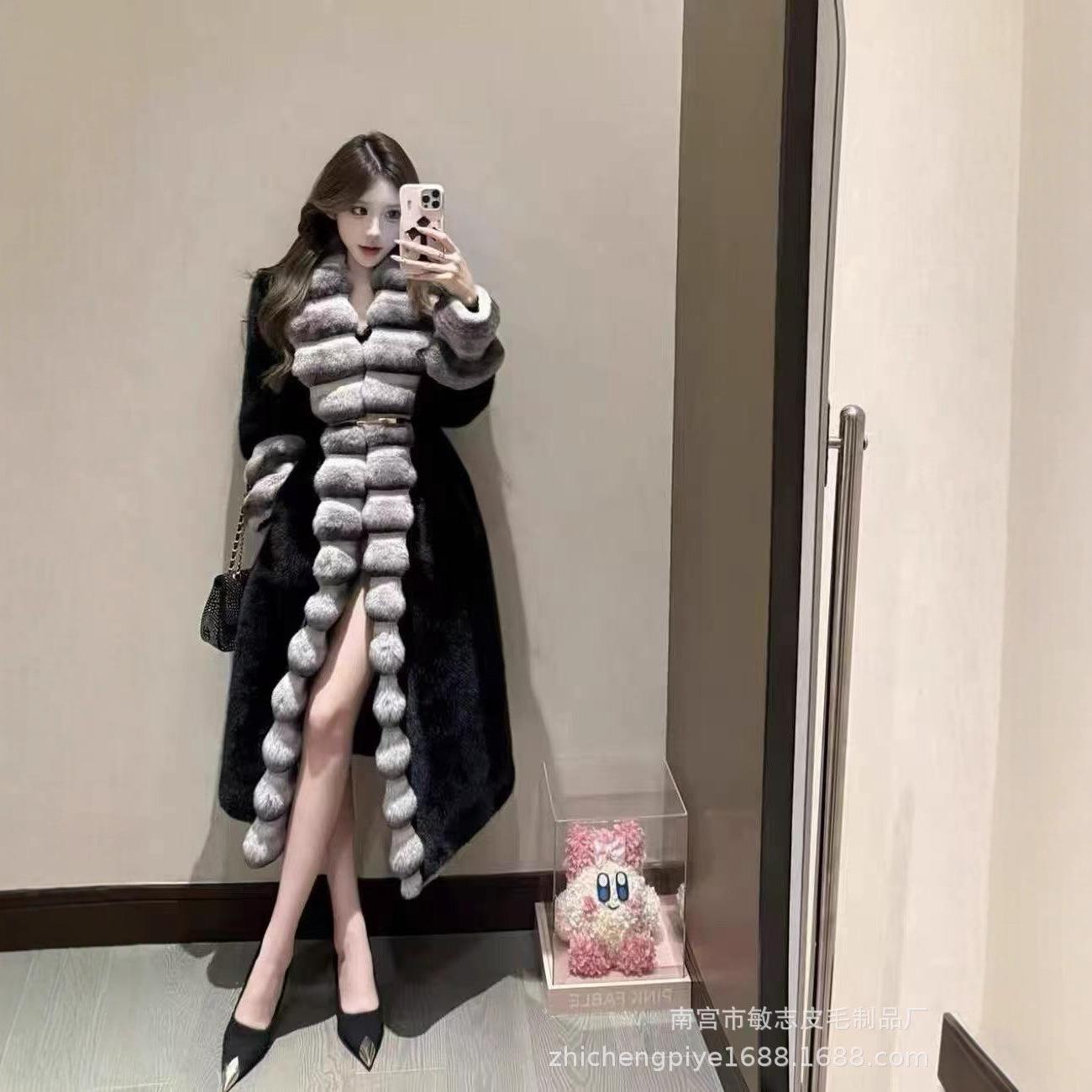 

Норковая шуба средней длины для женщин Новинка 2025 one size fits all чёрный