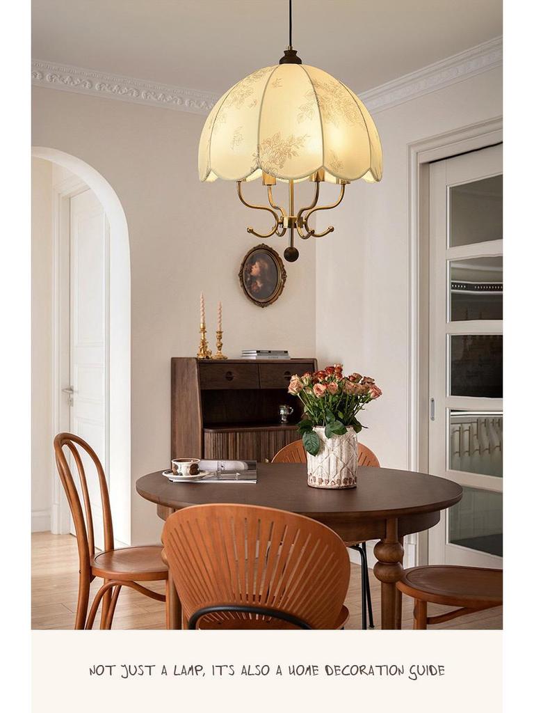 Retro American Wabi-Sabi Chandelier: French Vintage Wood & Fabric Lighting for Bar, Bedroom, or Closet