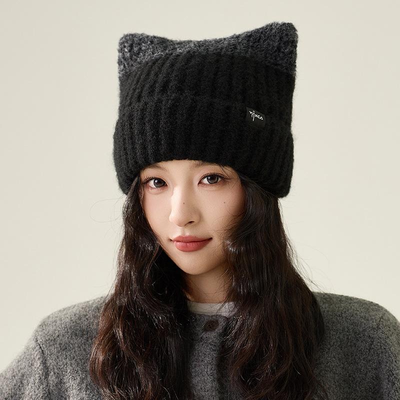 Autumn Winter Velvet Warm Wool Hat Women's Winter Cat Ears Ear Protection Knitted Hat
