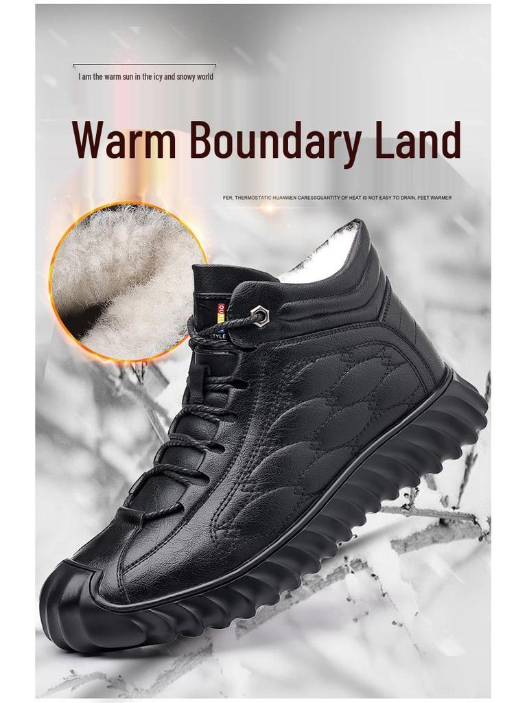 Men's Winter High-Top Cotton Shoes with Wool Lining - Large Size, Non-Slip Snow Boots