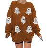 Hallowmas Ghost Print Long Sleeve Sweatshirt Women Crew Neck Oversized Pullover Top