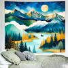 Delur Mountain Tapestry Boho Moon Stars Starry Night Tapestry Wall Hanging Forest Tree Nature Landscape Psychedelic Headboard Fo