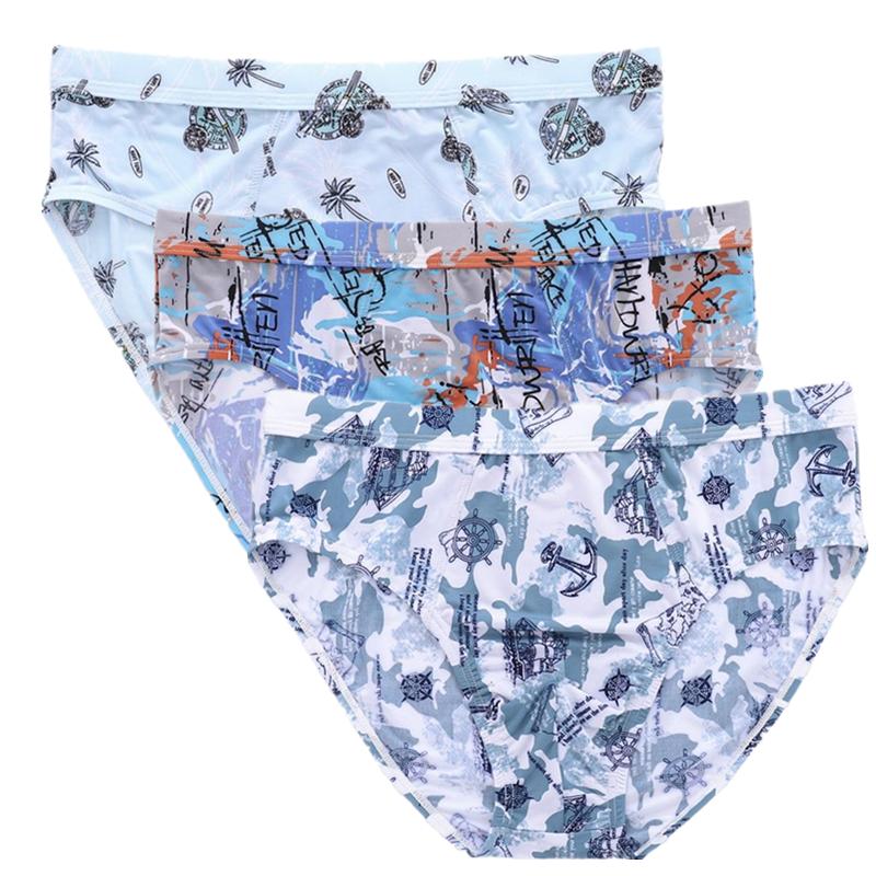 3PCS Fashion Men's Breathable Underwear Underpants Ice Silk Briefs Panties Big Size L XL 2XL 3XL 4XL 5XL 6XL