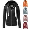 Women's Fashion Long Sleeve Solid Color Hoodie Zipper Jacket Full Zip Front Pocket Casual Sweatshirt with Drawstring Hood
