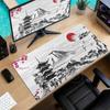 Ästhetik Berg Fuji und Kirschblüte Großes Mauspads Schwarz Weiß Büro Schreibtischmatte Genähte Kante Rutschfest Langlebig Gaming Pads
