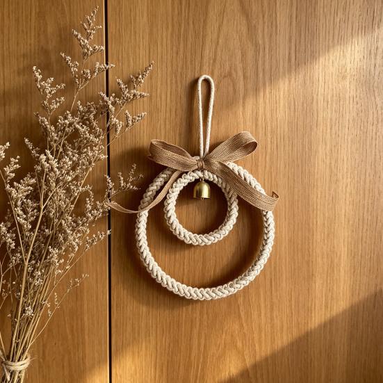Nordic Wall Hanging Pendant with Bell Handmade Woven Rope Ornament Rustic Boho Wall Art for Living Room Bedroom Entryway Home Decor