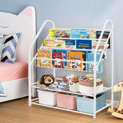 Metal Kids Bookshelf Freestanding Bookcase for Children Room Toy Organizer Modern MinimalistWhite Stable Bedroom, Living