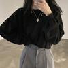 Cropped Hoodie Women Autumn Korean Solid Loose Crop Round Neck Womens Top