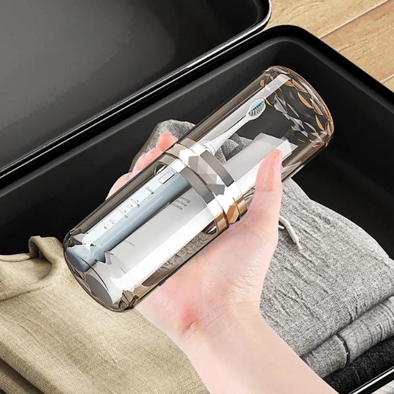 Travel Toothbrush and Toothpaste Holder Organizer - Portable Bathroom Storage Box for Brushes Mouthwash - Plastic Wash Cup Hold