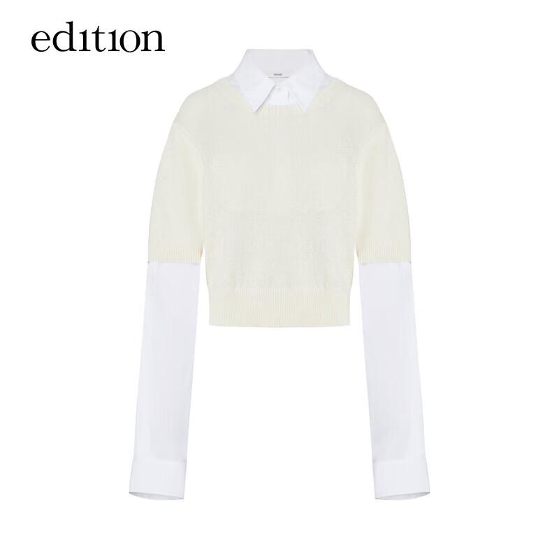 Women's Spliced Knitted Vest & Long-Sleeve Shirt Set