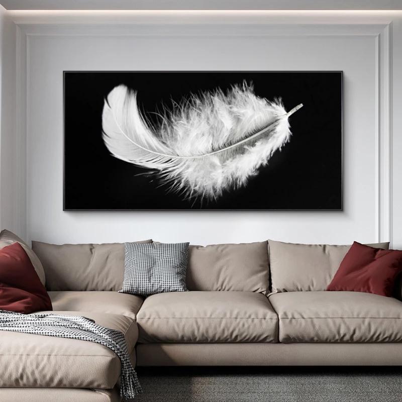 Modern Black White Feather Canvas Painting Scandinavian Posters and Prints Nordic Wall Art Picture for Living Room Decoration