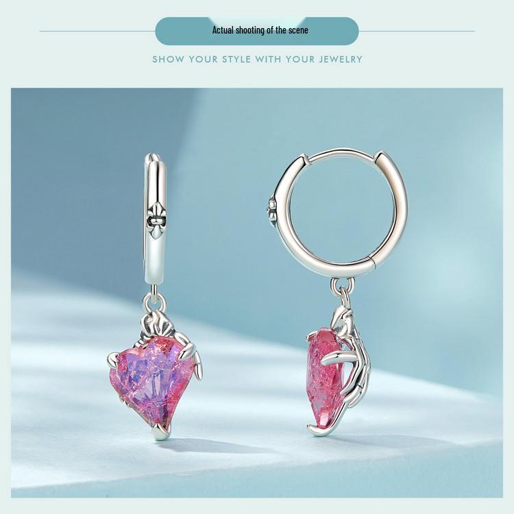 Avle Pinker Totenkopf & Herz Liebe Ohrringe, S925 Sterlingsilber, Damenschmuck