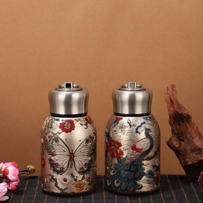 300ml Retro Chinese Style Golden Peacock Insulated Cup Portable Creative High Beauty Water Cup 316 Stainless Steel Cup