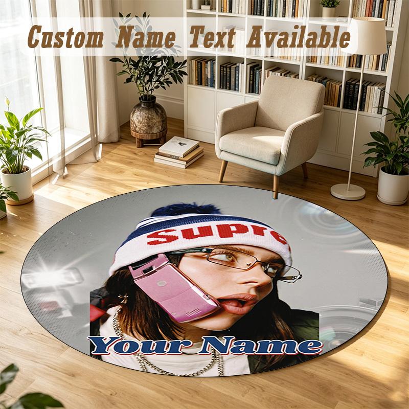 Round Rug Custom NameBillie Eilish Pattern Non Slip Carpet Home Floor Decor