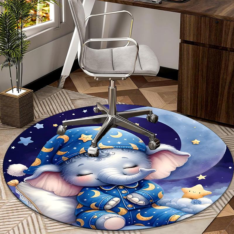 Elephant Dreams On The Moon round carpet Chair cushion Round Entryway Rug, Soft Round Rugs for Living Room, Bedroom, Circle Carpet decor gifts