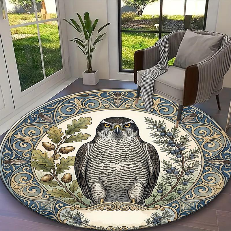 [Golden Regal Falcon Printed Carpet] Non-slip Office Rug, Cozy Round Carprt for Living Room Use, Soft Home Sofa Chair Mat