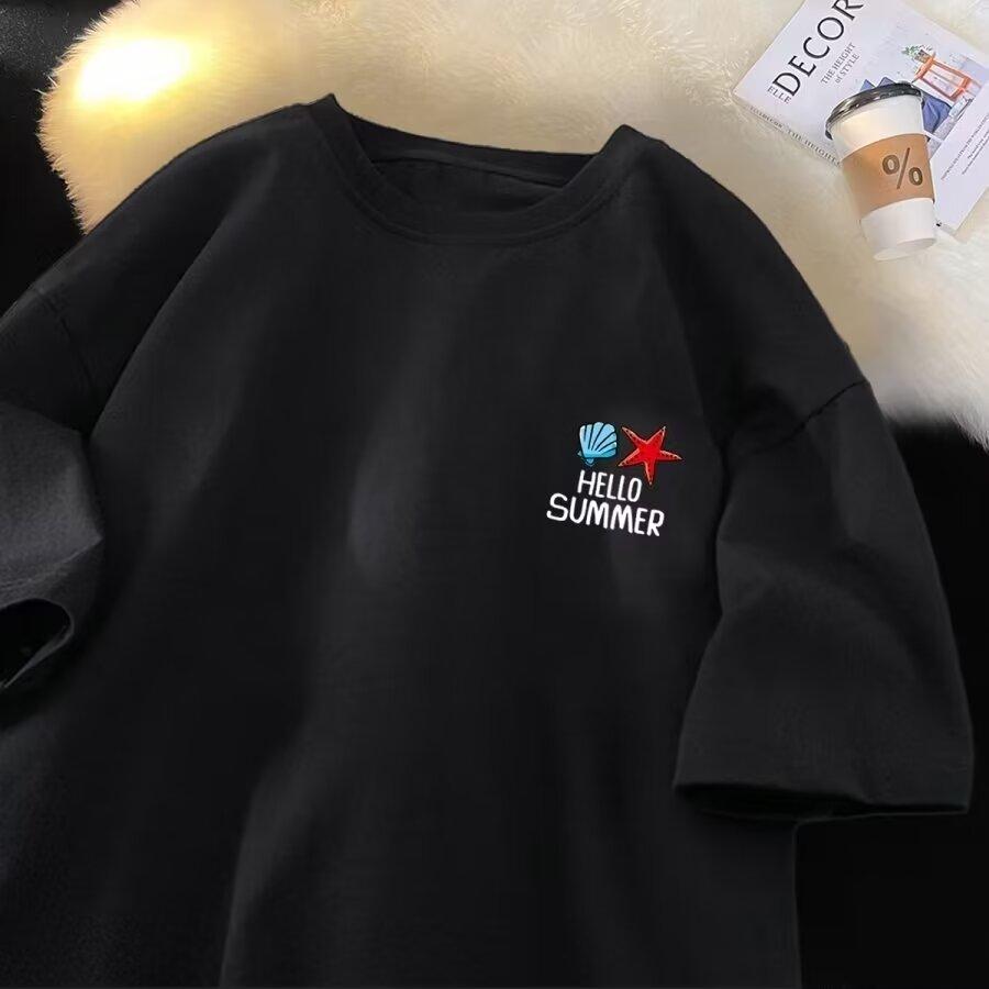 Men'S Trendy Letter Round Neck Printed Short Sleeved T-Shirt For Summer Ins Loose Casual Top