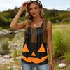 Women's Sleeveless Tank Top Square Neck Ruched Halloween Print Casual Summer Blouse Lightweight Soft Fabric