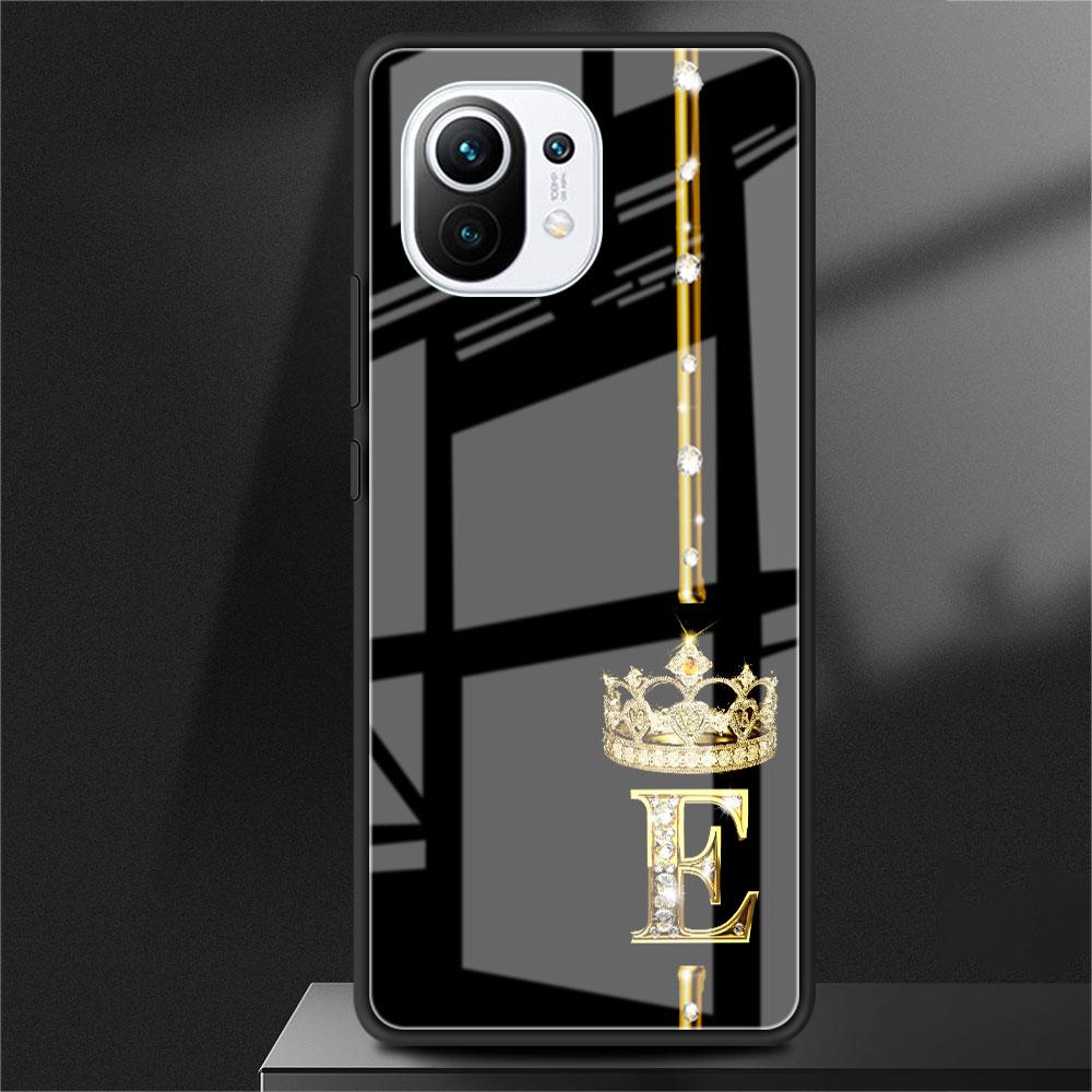 Custodia in vetro con 26 lettere ABC in oro rosa per Xiaomi Poco X3 NFC 11 Lite 11T F3 M3 Redmi Note 11 10 9 8 Pro 10S 9S 9A 9C Cover per telefono