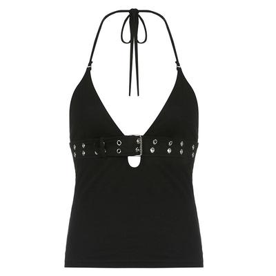 Y2k Bandage Crop Top Noir Dos Nu Haut À Lacets Mignon Fête Plage Été Sweats Femmes Rétro Basique Mini Gilet Punk