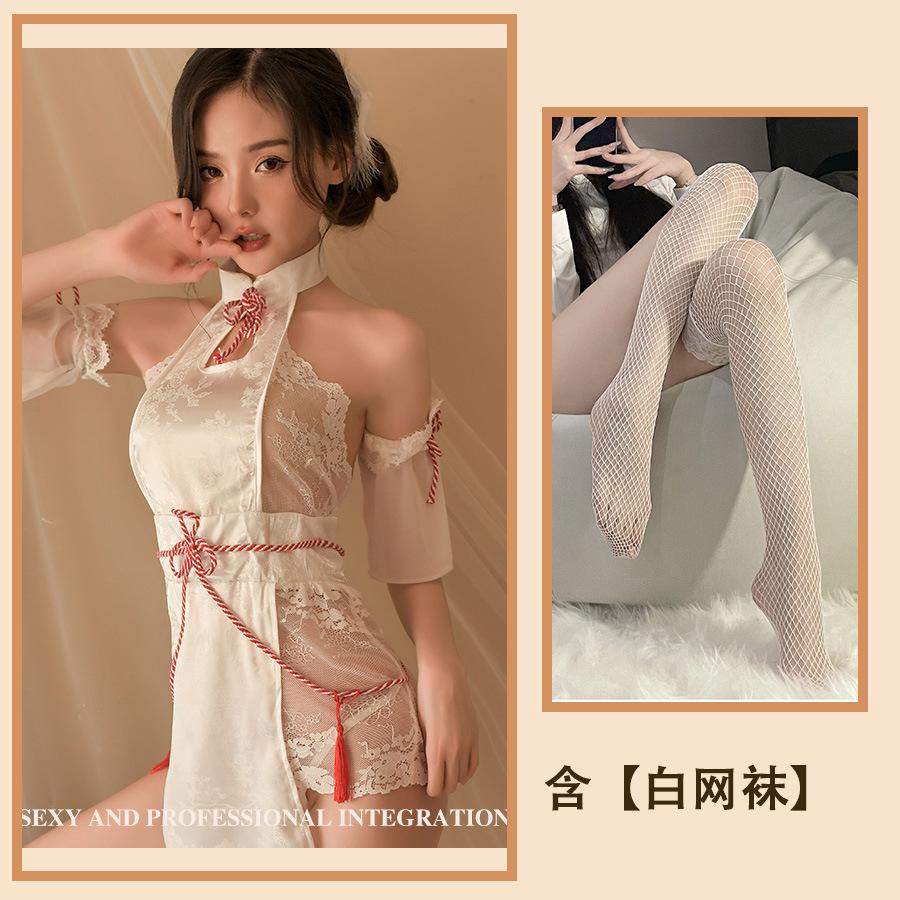 Fun Underwear Passion Temptation Hanfu Stand-up Collar Cheongsam Retro Pure Desire Antique Hip Wrap Sexy Hollow Pajamas