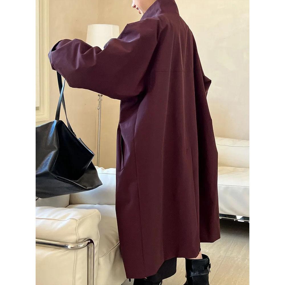 Fashion Trench Coat European Style Stand Up Collar Single Breasted Loose Long Casual Jacket Women Spring Autumn