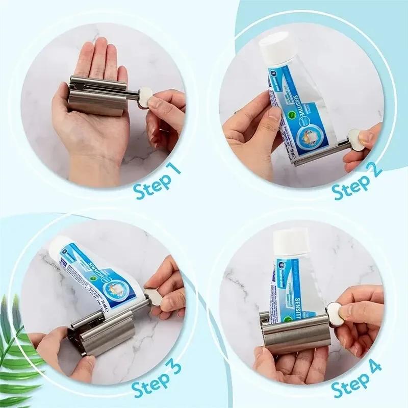 1PC Stainless Steel Toothpaste Squeezer Tube Roller Dispenser Rotate Wringer Cosmetic Ointment Bathroom Accessory