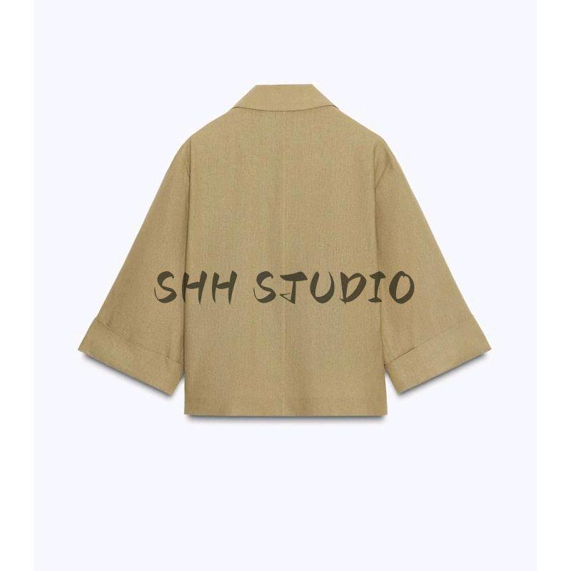 New Fall Women's Clothing Loose Fashion Linen V Neck Single Buckle Easiest for Match Short Suit Outwear 8141709