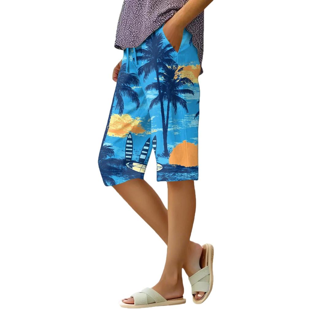 Women's Summer Elasticated Tie Waist Floral Cotton & Linen Loose Shorts