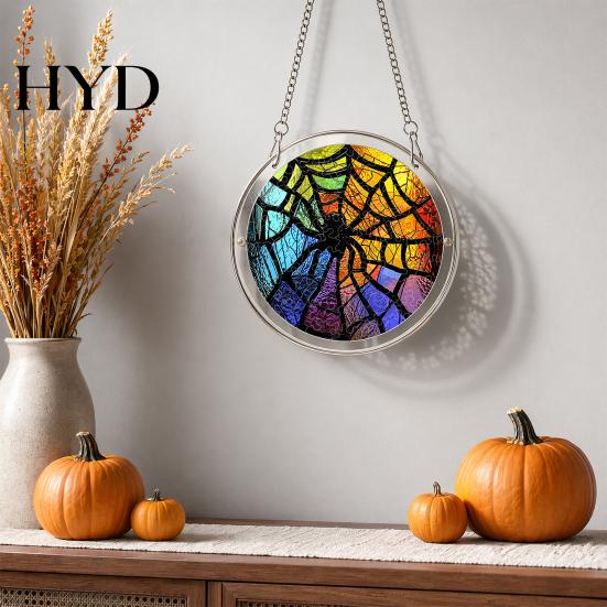Ghost Themed Halloween Sign Acrylic Puzzle Decor, 2D Pumpkin Skeleton Hanging Sign, Faux Decoration Stained Glass Spooky for Party Home Stress Relief