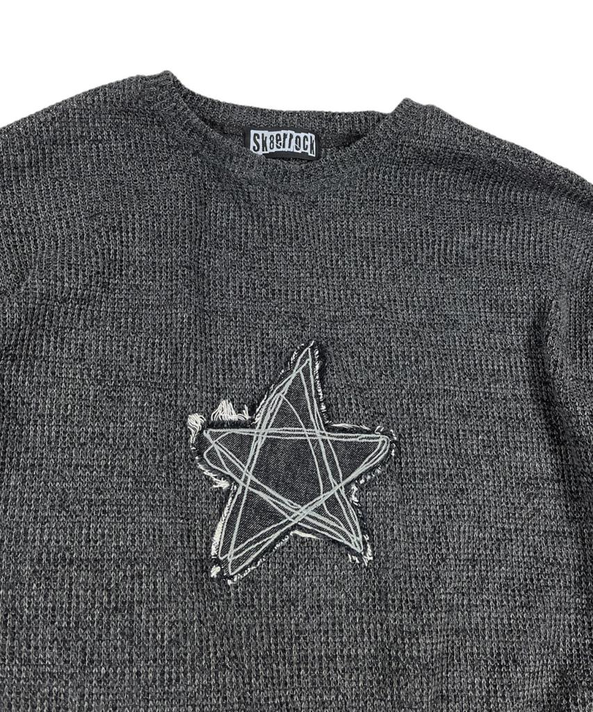 SK8ER ROCK Loose Melange Knit Star Pullover (Melange Charcoal)
