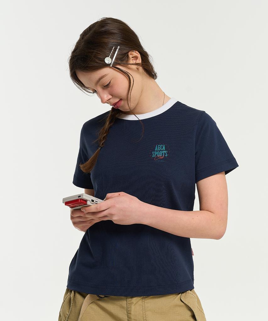 AECA (Woman) Sports Club Ringer Half Sleeve Tee-Navy