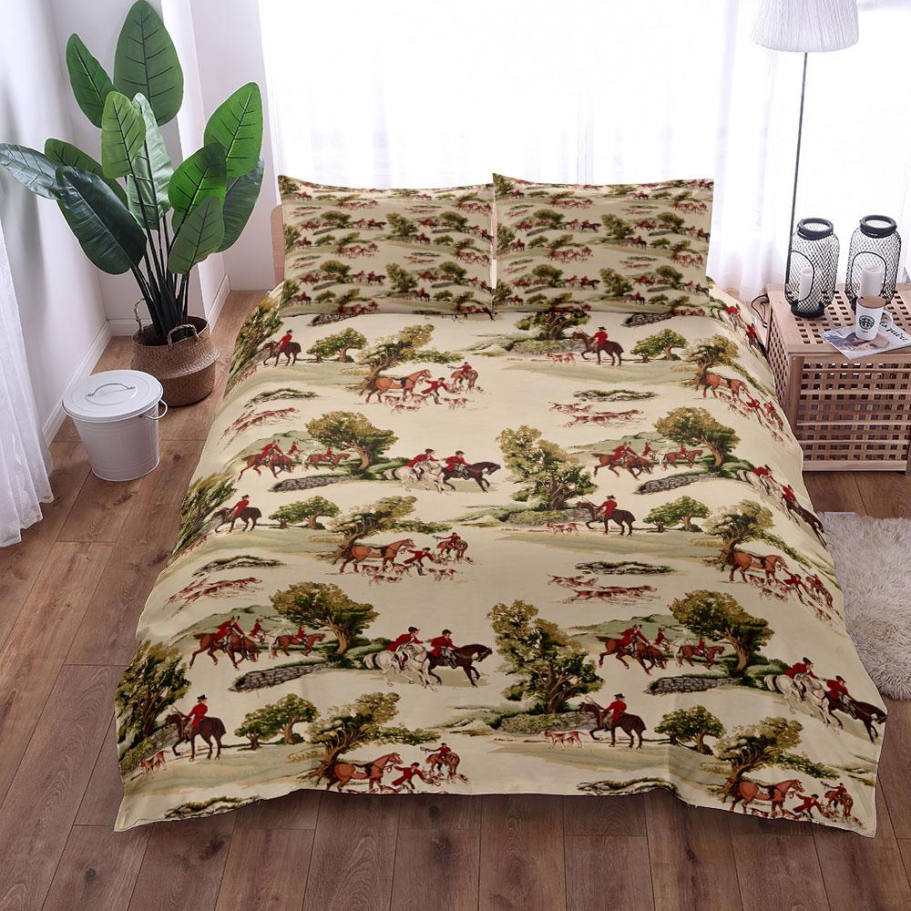 18Bc Retro Hunting Bed Linen Set King Queen Double Full Twin Single Size Duvet Cover Set