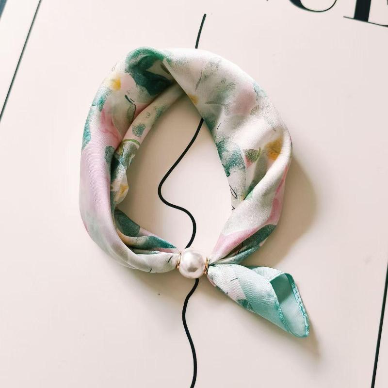 Thin Pearl Necklace with Magnetic Clasp, Lazy-style Silk Scarf, Women's Pendant Scarf, Collarbone Chain