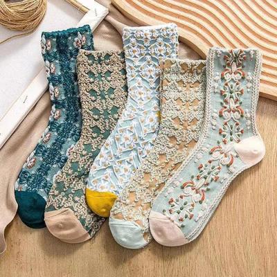 5 párů dámských vintage roztomilých ponožek sada dámské dámské Harajuku Kawaii dívčí květinové sportovní krátké ponožky sada pro ženy Harajuku punčochové zboží