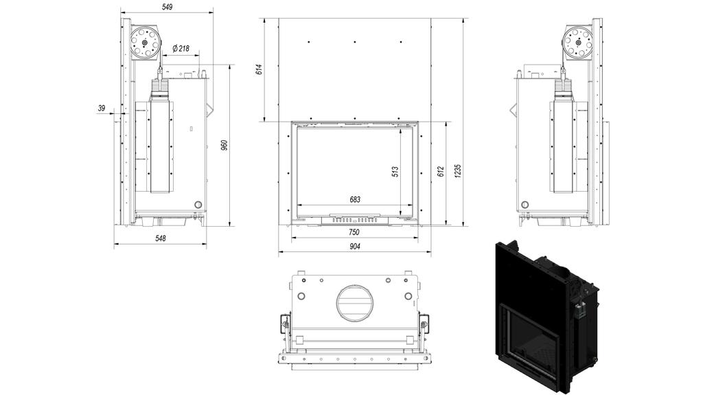Water Heating Fireplace KRATKI AMELIA 15 kW Ø 220 Lift-up