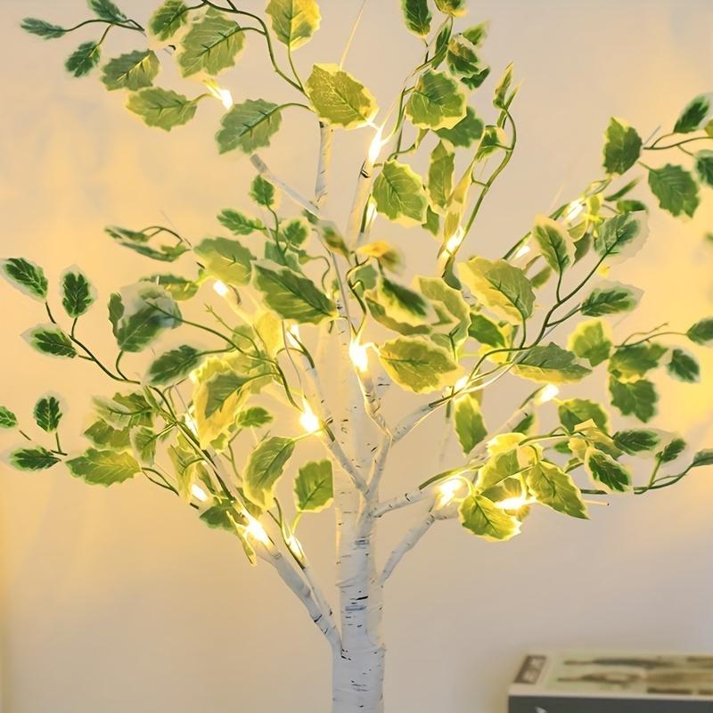 24 Led Green Leaf Artificial Birch Light, Tabletop Bonsai Tree Night Light For Home Room Christmas Tree Lamp Holiday Decoration