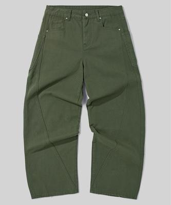Beodeonteu Cut-Out Layered Cargo Wide Cotton Pants [Khaki]